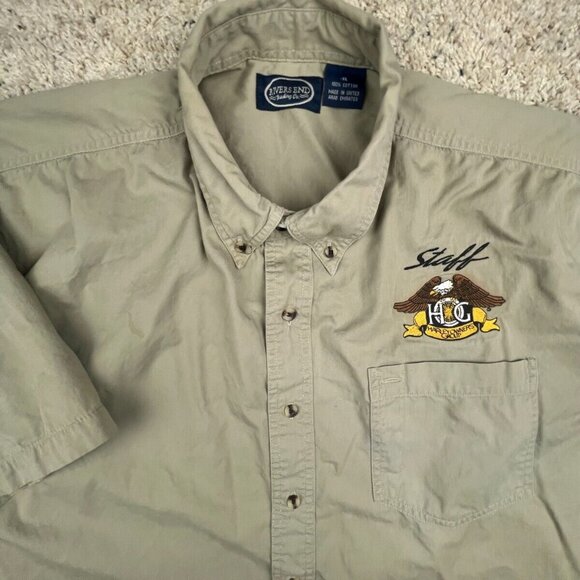 Harley Owners Group Men’s Shirt Beige Biker Button Up HOG XL Cotton Short Sleeve - Picture 1 of 13